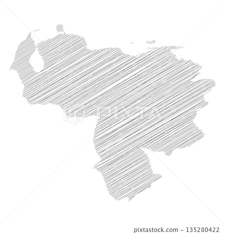 Venezuela - pencil scribble sketch silhouette map of country area with dropped shadow. Simple flat vector illustration. Venezuela - pencil scribble sketch silhouette map of country area with dropped shadow. Simple flat vector illustration. 135280422