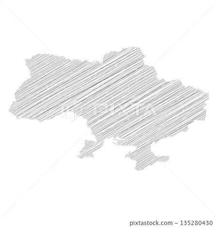Ukraine - pencil scribble sketch silhouette map of country area with dropped shadow. Simple flat vector illustration. Ukraine - pencil scribble sketch silhouette map of country area with dropped shadow. Simple flat vector illustration. 135280430