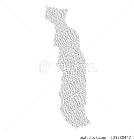 Togo - pencil scribble sketch silhouette map of country area with dropped shadow. Simple flat vector illustration. 135280447