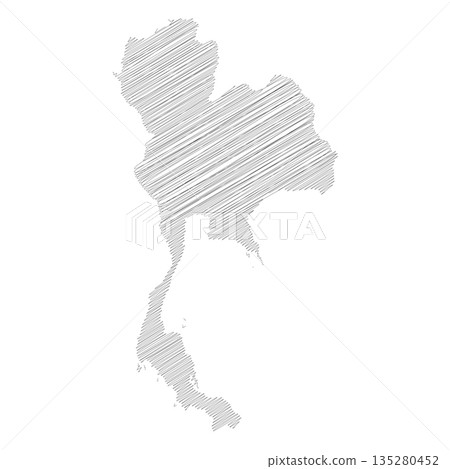 Thailand - pencil scribble sketch silhouette map of country area with dropped shadow. Simple flat vector illustration. Thailand - pencil scribble sketch silhouette map of country area with dropped shadow. Simple flat vector illustration. 135280452