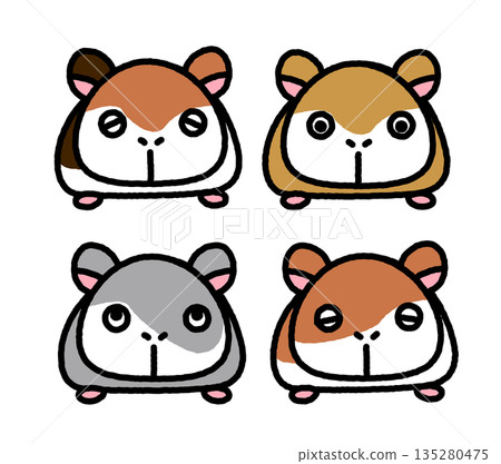 Cute illustration of a set of four hamster face icons with different expressions 135280475