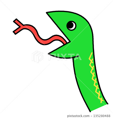 一幅滑稽又可愛的插圖，描繪了一條蛇吐舌頭的情景。 135280488