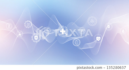 Modern health care banner template with flat icons. Medical innovation concept for header, web banner, website, presentation. Vector illustration Modern health care banner template with flat icons. Medical innovation concept for header, web banner, website, presentation. Vector illustration 135280637