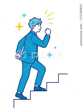 Illustration of a businessman climbing the stairs of growth step by step | Concept of effort, progress, and career advancement 135280641