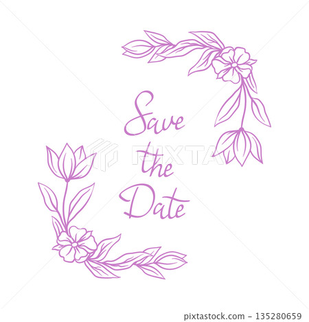 Wedding frame for invitation card. Marriage background with pretty stylized florals and flowers. Wedding frame for invitation card. Marriage background with pretty stylized florals and flowers. 135280659