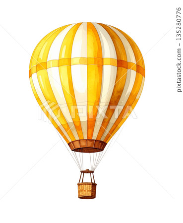 黃色熱氣球水彩插圖 135280776