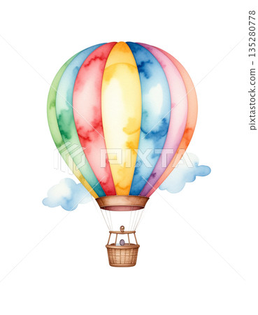 色彩繽紛的熱氣球水彩插圖 135280778