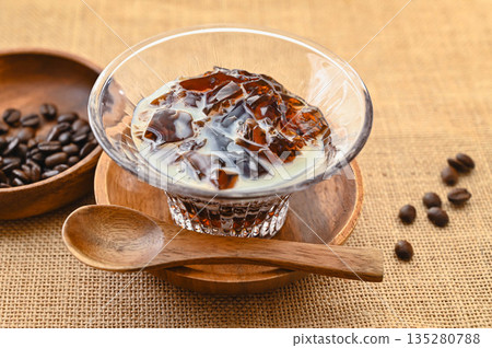 Homemade coffee jelly with milk Homemade coffee jelly with milk 135280788