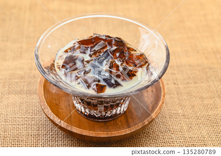 Homemade coffee jelly with milk 135280789
