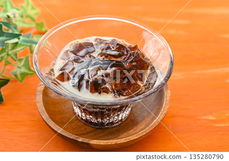 Homemade coffee jelly with milk 135280790