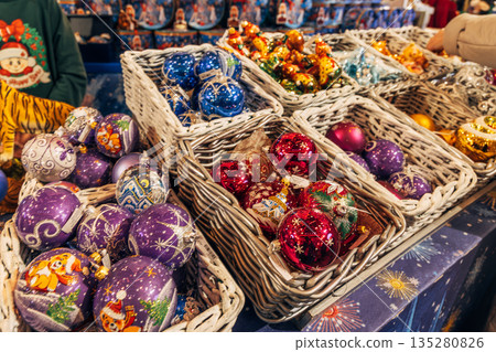 Traditional Christmas souvenir nutcrackers sold on Christmas market Traditional Christmas souvenir nutcrackers sold on Christmas market 135280826