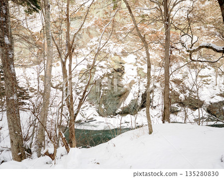 Snow scene at Akaiwa Seigankyo Gorge 135280830