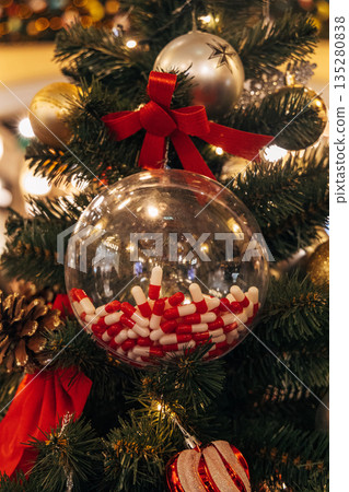New Year decorations and Christmas atmosphere on a winter street in Moscow 135280838