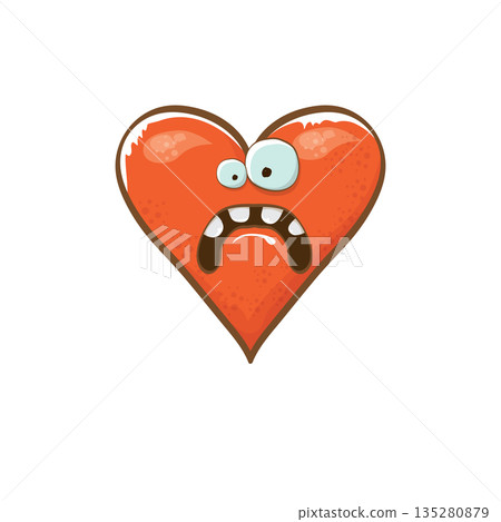 Vector cartoon heart character. Valentines day hand drawn greeting card with funny cartoon heart character isolated on white background. Conceptual valentines day comic funky kids poster or banner Vector cartoon heart character. Valentines day hand drawn greeting card with funny cartoon heart character isolated on white background. Conceptual valentines day comic funky kids poster or banner 135280879
