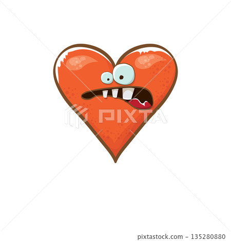 Vector cartoon heart character. Valentines day hand drawn greeting card with funny cartoon heart character isolated on white background. Conceptual valentines day comic funky kids poster or banner Vector cartoon heart character. Valentines day hand drawn greeting card with funny cartoon heart character isolated on white background. Conceptual valentines day comic funky kids poster or banner 135280880