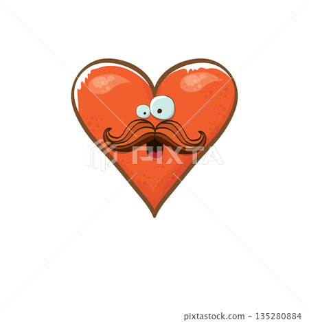 Vector cartoon heart character. Valentines day hand drawn greeting card with funny cartoon heart character isolated on white background. Conceptual valentines day comic funky kids poster or banner 135280884