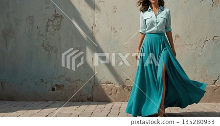 Woman in blue dress Woman in blue dress 135280933