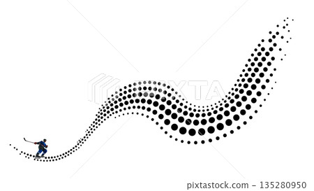 Abstract design hockey player with flowing halftone wave motion on white background Abstract design hockey player with flowing halftone wave motion on white background 135280950