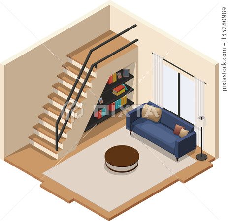 Isometric contemporary living room interior 135280989