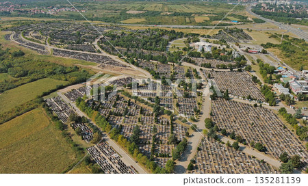 Densely packed cemetery graveyard 135281139