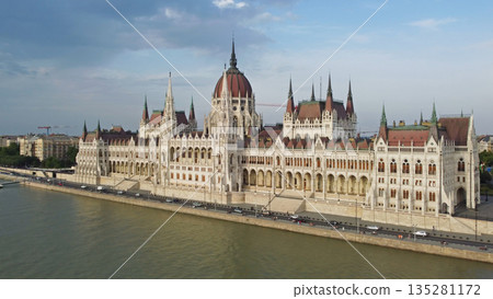 Hungarian Parliament building on Danube river Hungarian Parliament building on Danube river 135281172