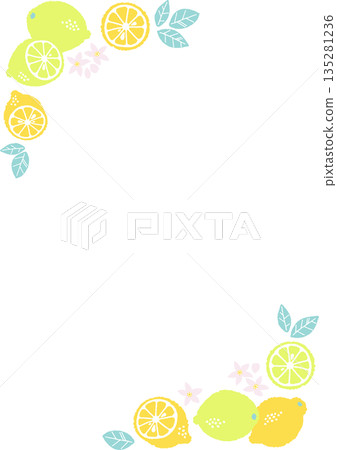 Retro style simple and pop lemon illustration, vertical corner Retro style simple and pop lemon illustration, vertical corner 135281236