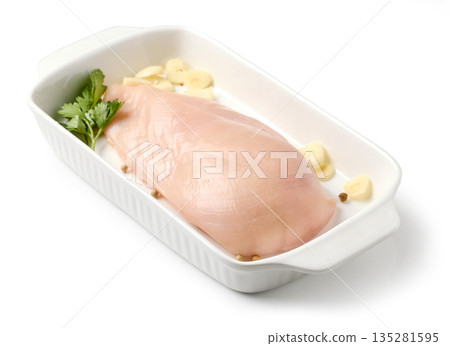 fresh chicken breast meat in cooking bowl 135281595