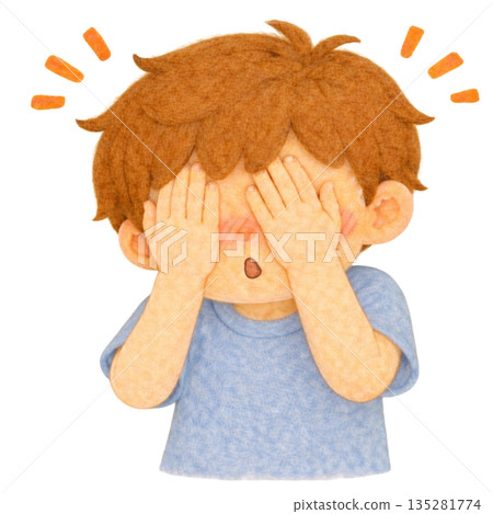 【人物】害羞男孩的毛氈風格插畫 135281774