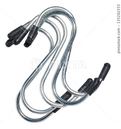 Metal hook with black plastic tips on isolated background Metal hook with black plastic tips on isolated background 135282555