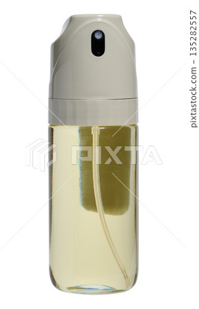 Kitchen bottle dispenser for vegetable oil with plastic cap on isolated background Kitchen bottle dispenser for vegetable oil with plastic cap on isolated background 135282557