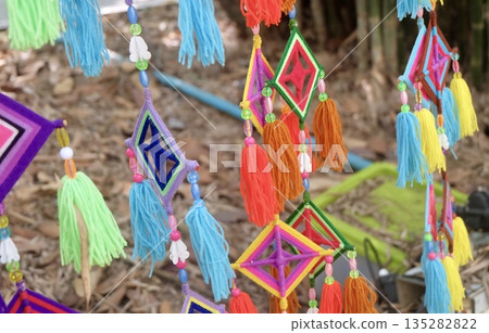 Ancient Spiderweb Silk Flag in Buddhist Temple Ancient Spiderweb Silk Flag in Buddhist Temple 135282822