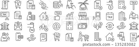 Vector monochrome line icon set about taxes 135283082