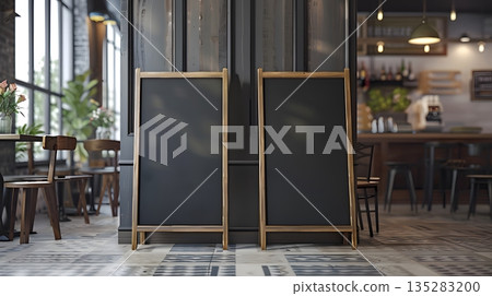 時尚商店裡有兩個黑板架 時尚商店裡有兩個黑板架 135283200