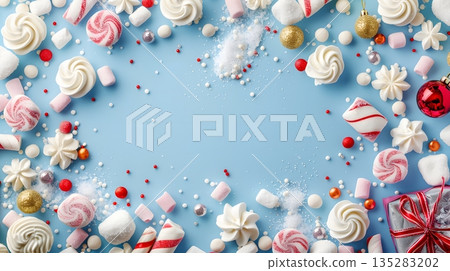 Pastel colored Christmas meringue and marshmallow texture 135283202
