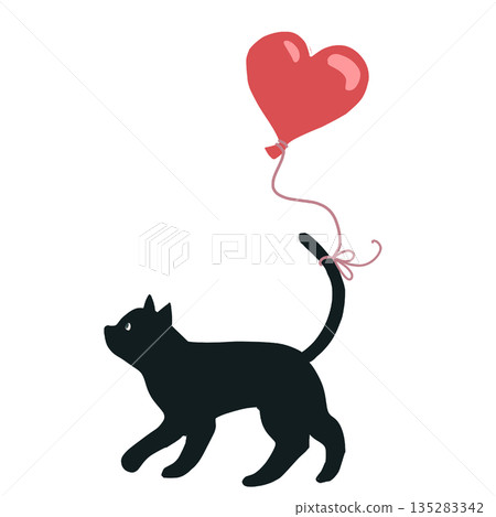 Illustration material of a heart balloon and a black cat 135283342