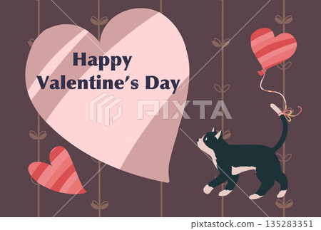 Cute Valentine's Day card with hearts and cats Cute Valentine's Day card with hearts and cats 135283351