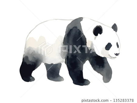 水彩風格的熊貓插畫 135283378