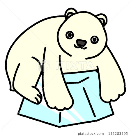 A simple and cute illustration of a polar bear riding on ice 135283395