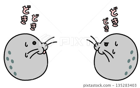 A comical illustration of two seals staring at each other excitedly 135283403