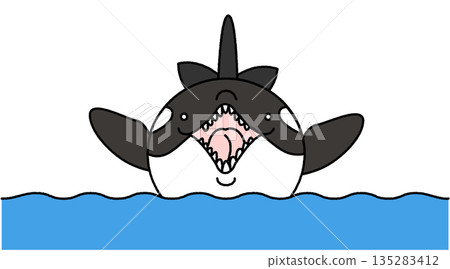 一幅極具震撼力的插圖,描繪了一頭虎鯨躍出水面,張開大嘴的場景。 一幅極具震撼力的插圖,描繪了一頭虎鯨躍出水面,張開大嘴的場景。 135283412