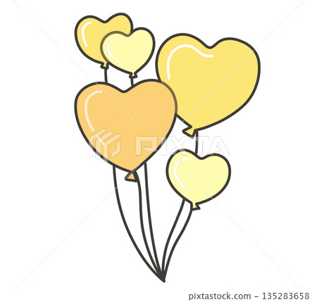 多個黃色心形氣球的插圖 135283658
