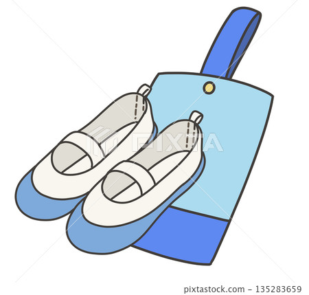 藍色室內鞋和藍色室內鞋袋的插圖 135283659