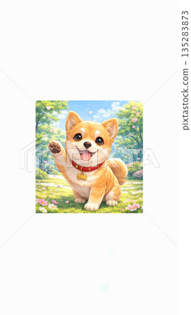 可愛的動漫風格柴犬插畫 | 日本狗狗、笑容與舒緩的材質 可愛的動漫風格柴犬插畫 | 日本狗狗、笑容與舒緩的材質 135283873