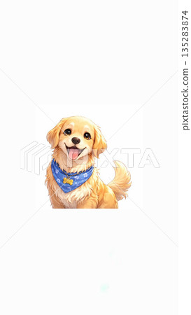 可愛的動漫風格金毛犬插畫 | 微笑狗狗，治愈，寵物 135283874