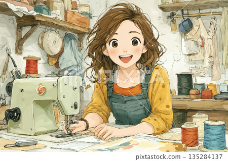 Miyu Series: A young woman at a sewing machine remaking her own items | Handicrafts and creative living 135284137