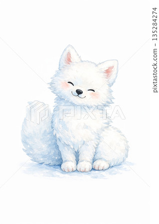 Illustration material of a cute arctic fox in watercolor style 135284274