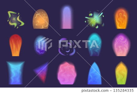 Portal effects. Shine vibrant effect, liquid glow plasma. Magic vortex, glowing fantasy teleports. Fantastic computer game elements, sapid vector set Portal effects. Shine vibrant effect, liquid glow plasma. Magic vortex, glowing fantasy teleports. Fantastic computer game elements, sapid vector set 135284335