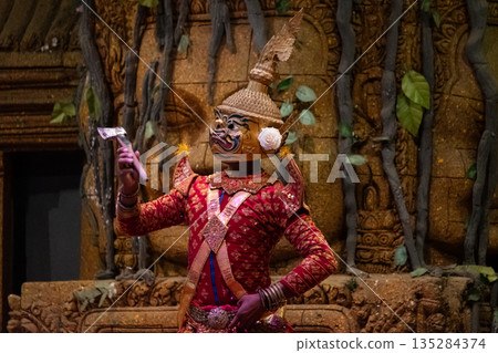 Khmer actor showing Khon dancing performance in Siem Reap, Cambodia. The UNESCO announced Khon, the Thai masked dance drama, and Lkhon Khol of Cambodia are intangible cultural heritage. Khmer actor showing Khon dancing performance in Siem Reap, Cambodia. The UNESCO announced Khon, the Thai masked dance drama, and Lkhon Khol of Cambodia are intangible cultural heritage. 135284374