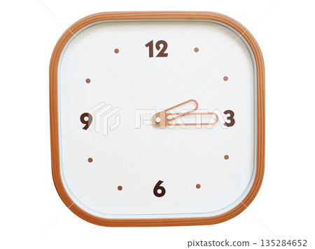 Minimalist wooden square wall clock isolated on white background showing 02:15 or 14:15 Minimalist wooden square wall clock isolated on white background showing 02:15 or 14:15 135284652
