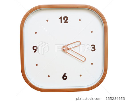 Minimalist wooden square wall clock isolated on white background showing 02:20 or 14:20 Minimalist wooden square wall clock isolated on white background showing 02:20 or 14:20 135284653
